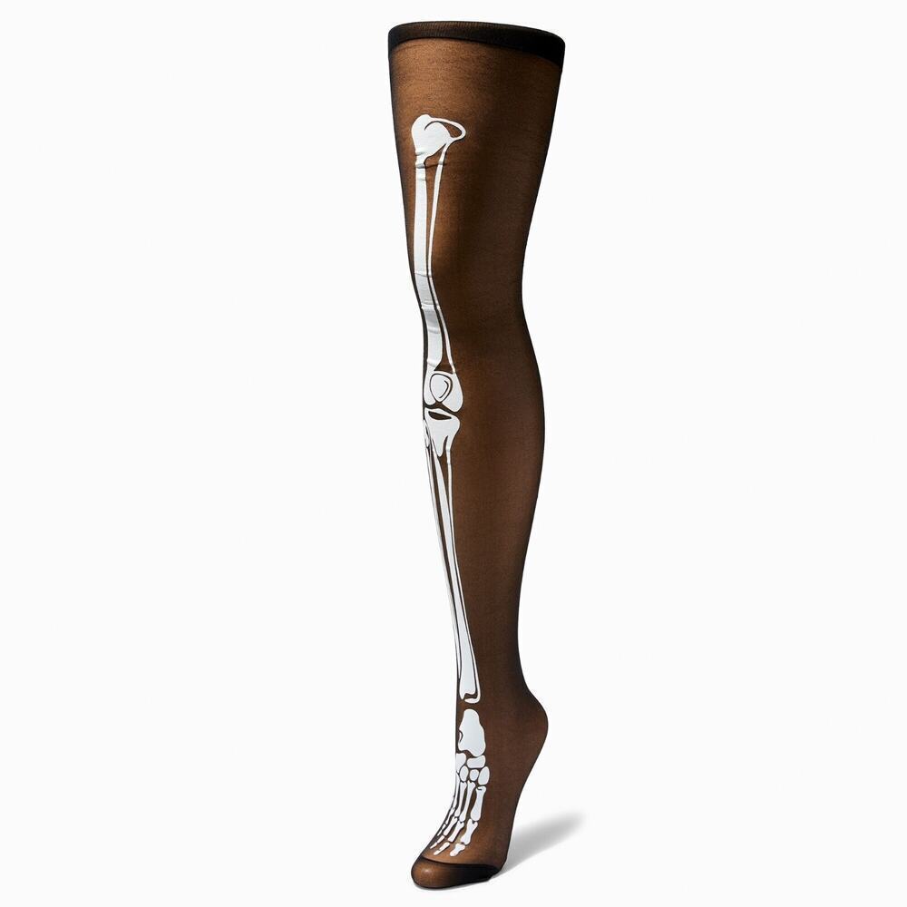 Halloween Womens Small/Medium Black Skeleton Footed Tights New